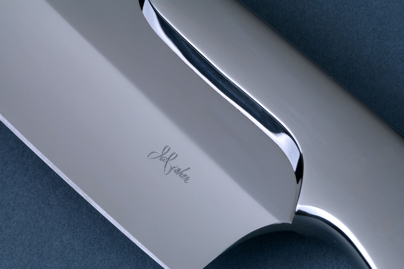"Concordia" chef's knife in 440C high chromium stainless steel blade, 304 stainless steel bolsters, Poppy Jasper gemstone handle, Amerian Black Walnut stand inlaid with Poppy Jasper gemstone