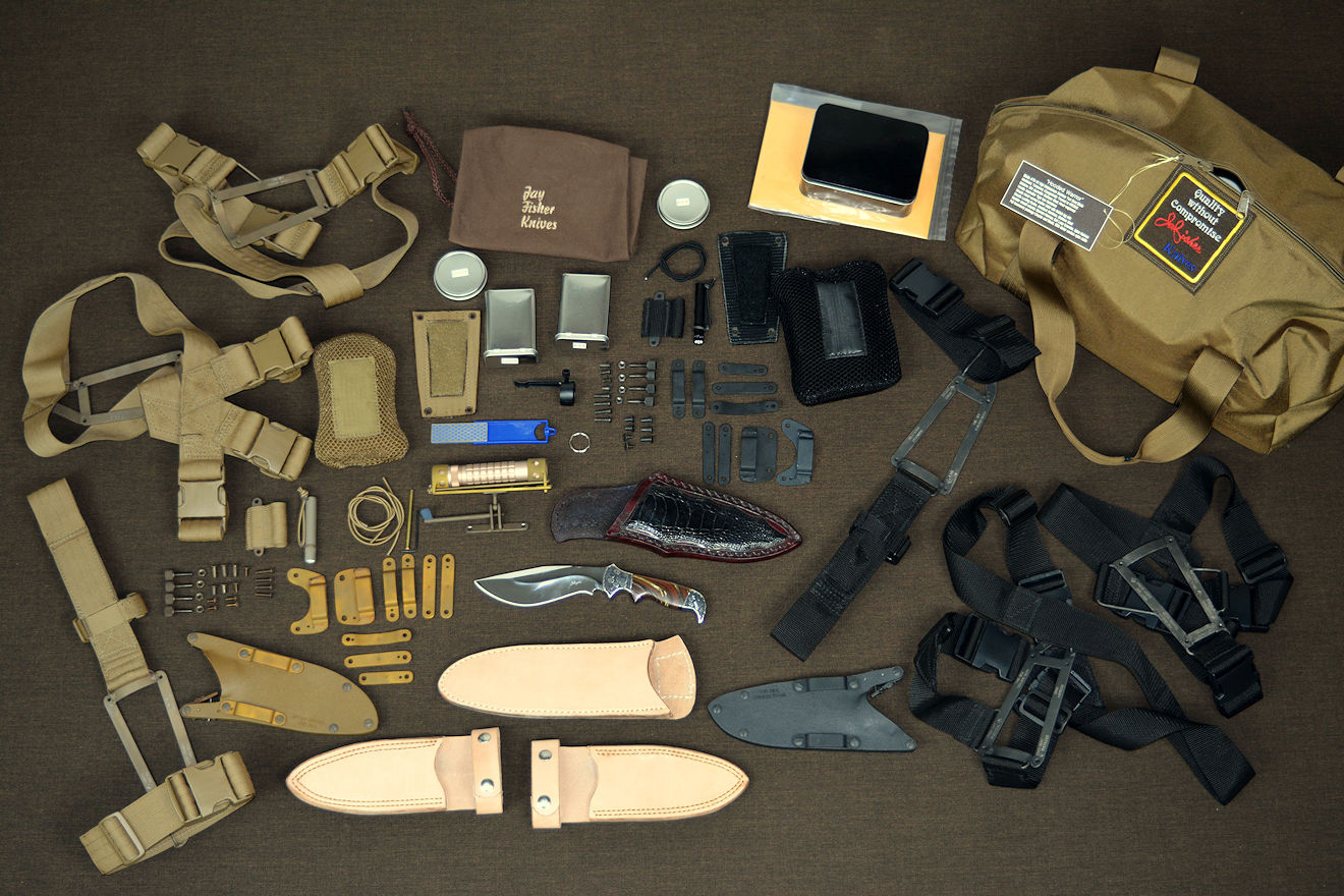 "Hooded Warrior" counterterrorism complete knife package and kit, full accessories, and multiple sheaths