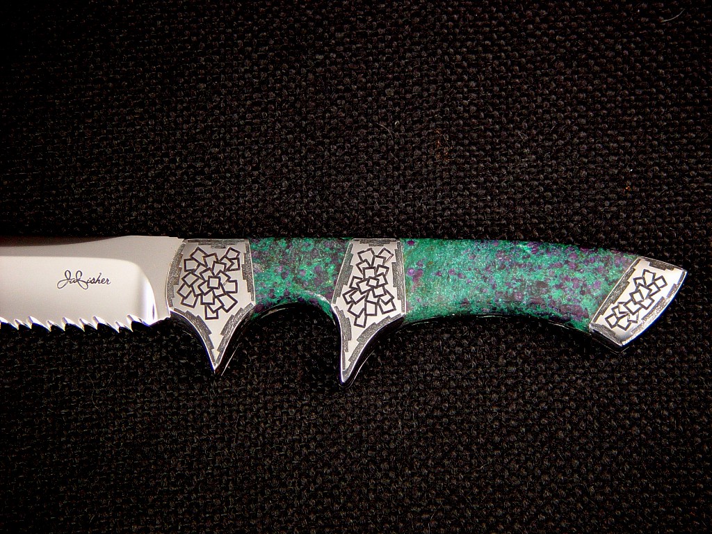 Ruby in Zoisite gemstone knife handle of "Patriot" custom handmade knife