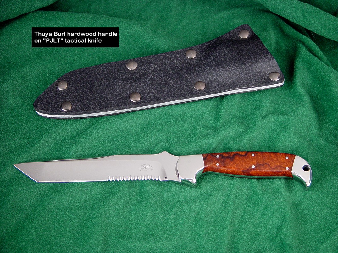 Thuya Burl is a hard, tough, and durable knife handle material