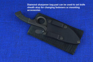 Double-sided diamond pad sharpener with heavy nylon envelope pad and bag