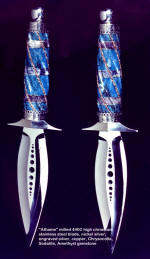 Athane (athame) ceremonial presentation dagger with chrysocolla gemstone, lapis lazulii, and amethyst gemstone handle