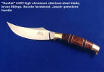 Skinning, trailing point knife: "Aunkst" in stainless steel, hardwood, gemstone handle