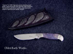 "Aurora" Hollow ground 440C high chromium stainless steel blade, hand-engraved 304 stainless steel bolsters, Dumortierite gemstone handle, gray lizard skin inlaid in hand-carved leather sheath