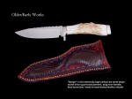 Stag, antler handled D2 Working knife, leather sheath with faux lizard inlays