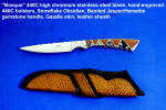 "Bosque" fine multipurpose knife: stainless steel blade, gemsone mosaic handle, exotic skin sheath