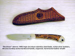 Buckhorn Skinner, Fine Stainless Steel Knives, Exotic Hardwood Handles, Hand-Tooled Leather Engraved Sheaths