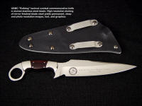 United States Marine Corps "Bulldog" etched emblem with graphic text on mirror finished combat knife in stainless steel