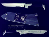 Commemorative, custom personalized knife blades: Emergency Response Unit SAR knife, etched blade, engraved flashplate