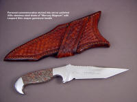 Personalized etched biblical verse on mirror finished blade of custom handmade knife "Mercury Magnum"