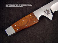 Custom etching on ricasso of Paraeagle of mirror finished stainless steel blade; rampant lion