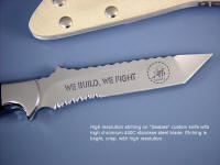 High resolution etching in 440C stainless steel on "Seabee" custom combat, working, tactical knife