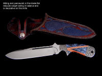 Example of weight reduction, artistic design in drop point knife blade milling: "Mountain Creature"
