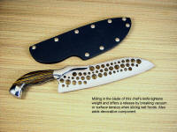 Example of milled vacuum breakers, decorative accents, weight reduction in "Saussure" fine custom chef's knife