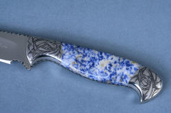 "Antheia" "Eridanus" obverse side handle detail with blue willow sodalite gemstone knife handle