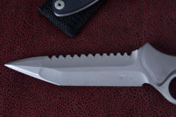 "Ari B'Lilah blade detail. Accurately ground stainless tool steel with armor piercing point and single bevel cutting edge 