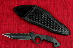 "Ari B'Lilah" professional counterterrorism knife, leather sheath option shown. Sheath is 9-10 oz. cow shoulder, from mature cows, very thick and strong