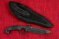 "Ari B'Lilah" professional counterterrorism knife, leather sheath back view. Belt loop is double-row stitched for durability