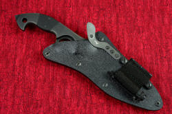 "Ari B'Lilah" professional counterterrorism knife, sheath shown with LIMA mounted at lower position. LIMA can mount in ten different positions and 20 orientations on this sheath!