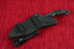 "Ari B'Lilah" professional counterterrorism knife, knife sheath shown with horizontal belt loop plates attached. These can be mounted on either side of the sheath, making it reversible. 