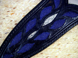 "Amethystinel" dagger sheath window and inlay details. Leaf pattern matches engraving on blade in window of sheath face