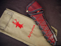 "Artemis" knife in sheath with embroidered and hand-stitched protective bag, custom made