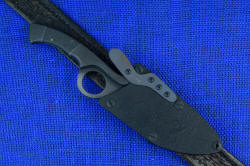 "Celeri" tactical counterterrorism knife shown mounted to standard leather service/duty belt horizontally