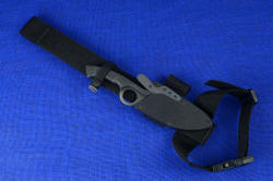 "Celeri" tactical counterterrorism knife shown with EXBLX, extended length belt loop extender with 2" wide thigh strap and buckle