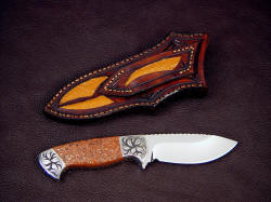 "Chama" reverse side view. Note inlays of emu skin on sheath back and belt loop. Sheath is tough and solid