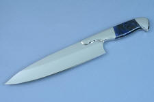 "Concordia" Master Chef's Custom Knife in 440C deep cryogenically treated high chromium stainless steel blade, 304 stainless steel bolsters, Sodalite gemstone handle