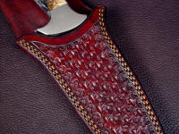 "Weave and Tuck" basketweave sheath tooling pattern on Cygnus-Horrocks Magnum custom handmade knife