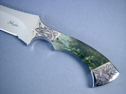 "Desert Wind" obverse side handle view. Mossy Nephrite Jade is beautiful and tough. 