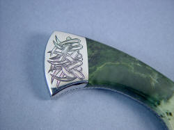 "Desert Wind" reverse side rear bolster detail. Engraving is balanced and matching, permanent in 304 stainless steel.
