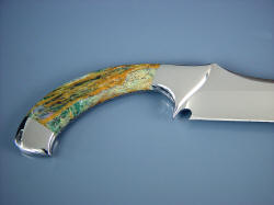 "Dorado" reverse handle detail. Seagrass jasper has clear agate areas, even hints of pink agate in matrix. 
