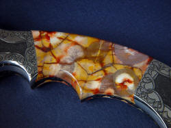 "Flamesteed" obverse side gemstone handle detail. Rhyolite is a very hard and durable igneous rock, near jasper in durability. 