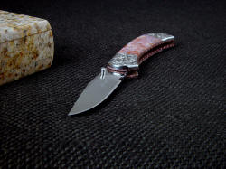 "Gemini" point detail. Knife blade is hollow ground 440C high chromium stainless tool steel, mirror polished