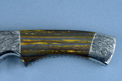 "Golden Eagle" obverse side gemstone handle detail. Australian Tiger Iron is tough and durable and will outlast the knife completly