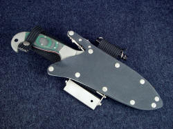 "Hania" sheathed view. knife and wearer are well-protected in the finest locking knife sheath made in the world.