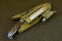 "Hooded Warrior" shown with coyote tan locking sheath and HULA and matching LIMA flashlight accesories