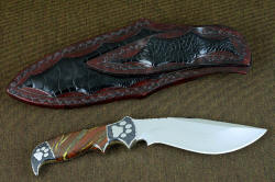 "Hooded Warrior" reverse side detail, sheath back has full inlays in belt loop and back