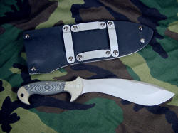 "Horrocks" tactical combat knife, reverse side view. Note multiple belt loops, reversible, horizontal and vertical for multiple wear options.