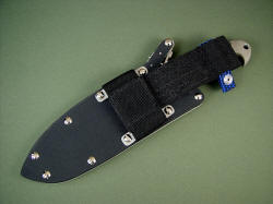 "Horrocks" optional sheath extender, reverse view. Extender allows lower, more comfortable and accessible ride of knife sheath on belt