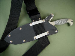"Horocks" combat tactical knife with sternum harness (sash), which allows knife sheath to be worn upside down across chest.