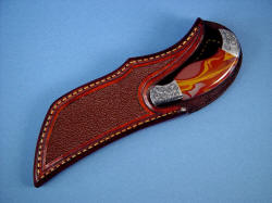 "Izanagi" sheathed view. Sheath is protective of blade and point, yet displays handle and engraving