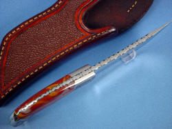 "Izanagi" fine handmade tanto, spine edgework, filework detail. Filework is wave and splash style. Note fully tapered tang