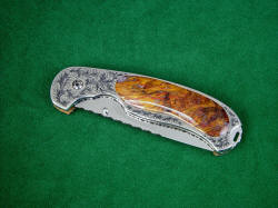 "Izar" liner lock folding knife, obverse side, closed view. This is actually a 2 power enlargement!