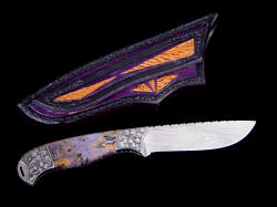 "Izar" collaborative knife by Gerry Hurst and Jay Fisher, reverse side view. Sharkskin inlays on rear of sheath