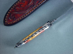 "Izar" inside handle tang detail. Note dovetailed bolsters, gemstone handle scales in jasper