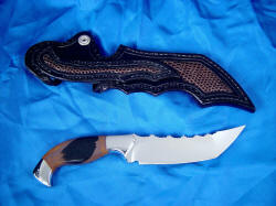 "Izumi" custom collectors knife, reverse view. Note full inlay on sheath reverse, even in belt loop.