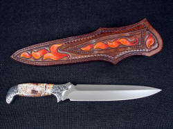 "Kotori" reverse side view. Sheath is hand-carved, hand-tooled, and hand-dyed, even at the back and in the belt loop for a complete work of art